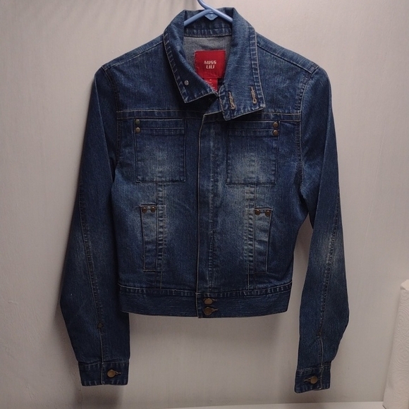 Miss Lili Blue Denim Jean Jacket Cropped Style - Picture 1 of 16